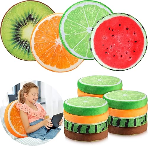Miniatura 1 de Coume Almohadas de frutas de 15.7 pulgadas, cojines redondos de suelo 3D, sandía, kiwi, limón, naranja, cojines decorativos para silla, asiento de