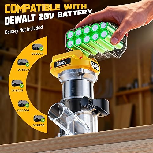 Miniatura 3 de DIYtoolifz Herramienta de enrutador inalámbrico compatible con batería DeWalt de 20 V (solo herramienta), enrutador de madera sin escobillas de 800