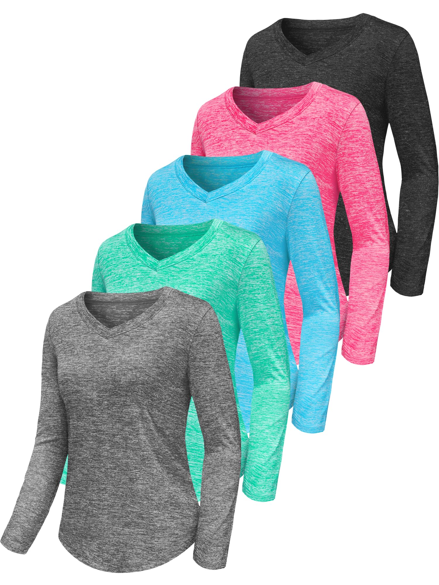 DMVOD 3-5 Pack Women Long Sleeve Shirts Workout V Neck Lightweight Quick Dry Sun Loose Fit T Shirts Athletic Running Tee Tops