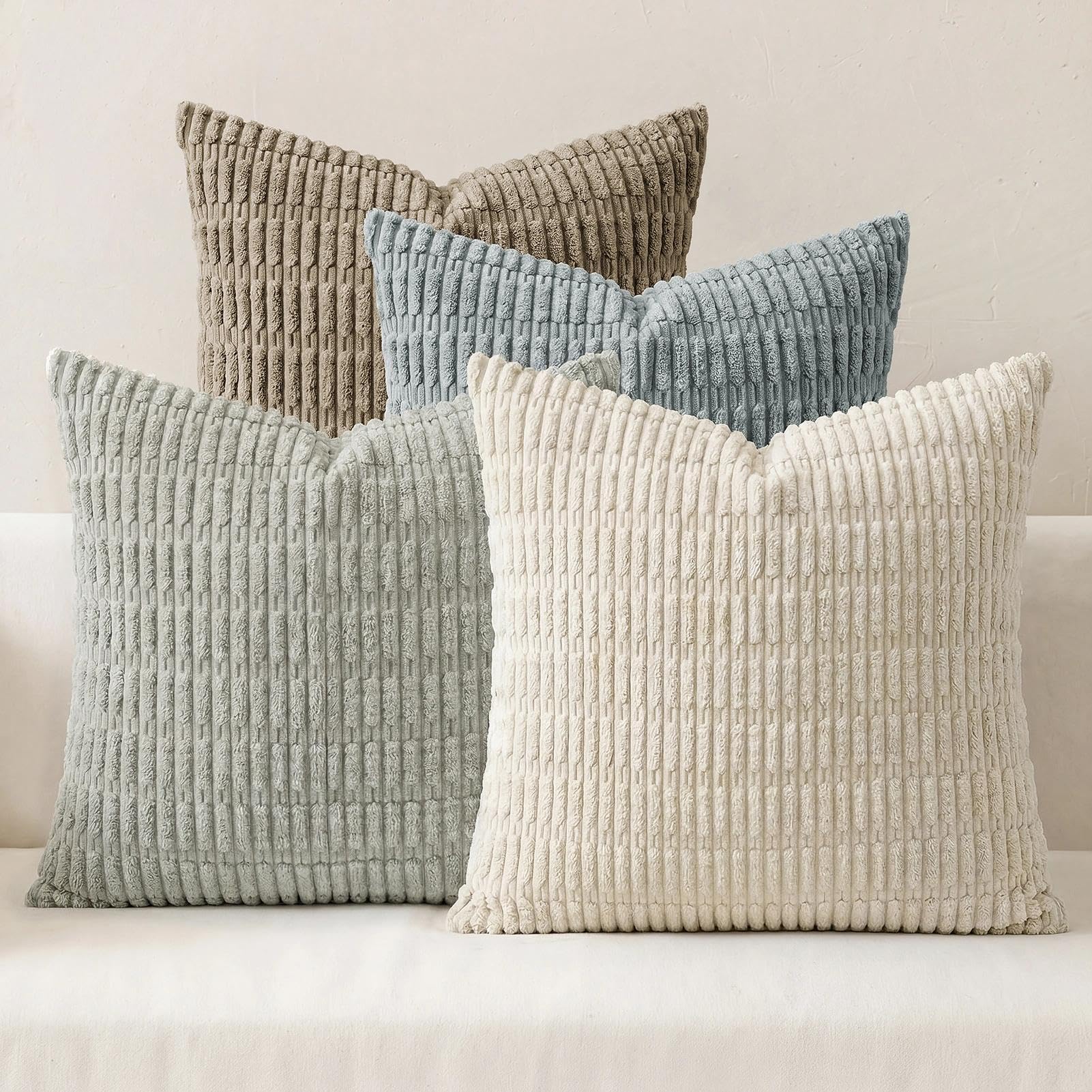 Softalker Juego de 4 fundas de almohada de pana de 20 x 20 pulgadas, fundas de almohada suaves a rayas bohemias, modernas fundas decorativas para sofá, dormitorio, sala de estar (sin relleno),