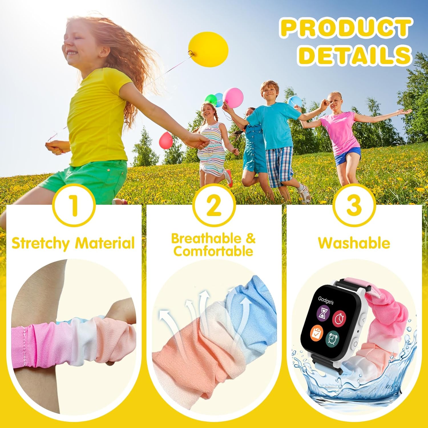 Scrunchie Bands Compatible with Gizmo Watch 3 2 1/ Gabb Watch 3 2 1 and SyncUP Kids Watch, Solo Loop 20mm Cute Stretchy Gizmo Watch Band for Kids Boys Girls - Image 4