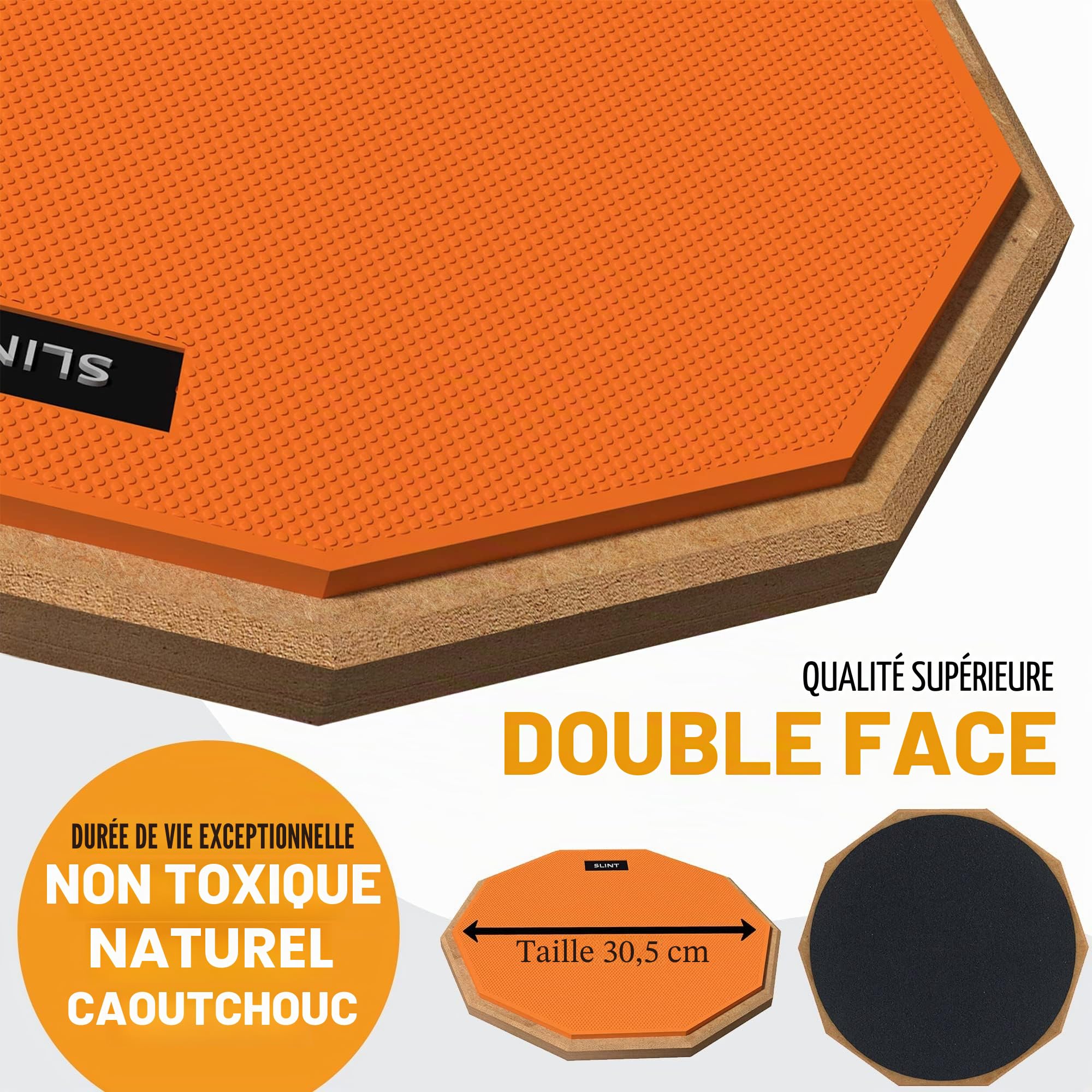 SLINT Ensemble de tapis d'entraînement pour batterie – Pad double face de 30,5 cm avec caisse claire de 10,2 cm, idéal pour les débutants et les enfants