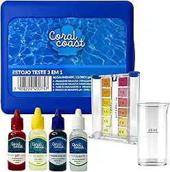 Kit Teste Piscina 3 em 1 CORAL COAST pH Cloro e Alcalinidade com Estojo Completo