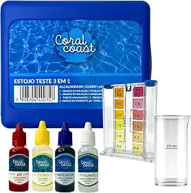 Kit Teste Piscina 3 em 1 CORAL COAST pH Cloro e Alcalinidade com Estojo Completo