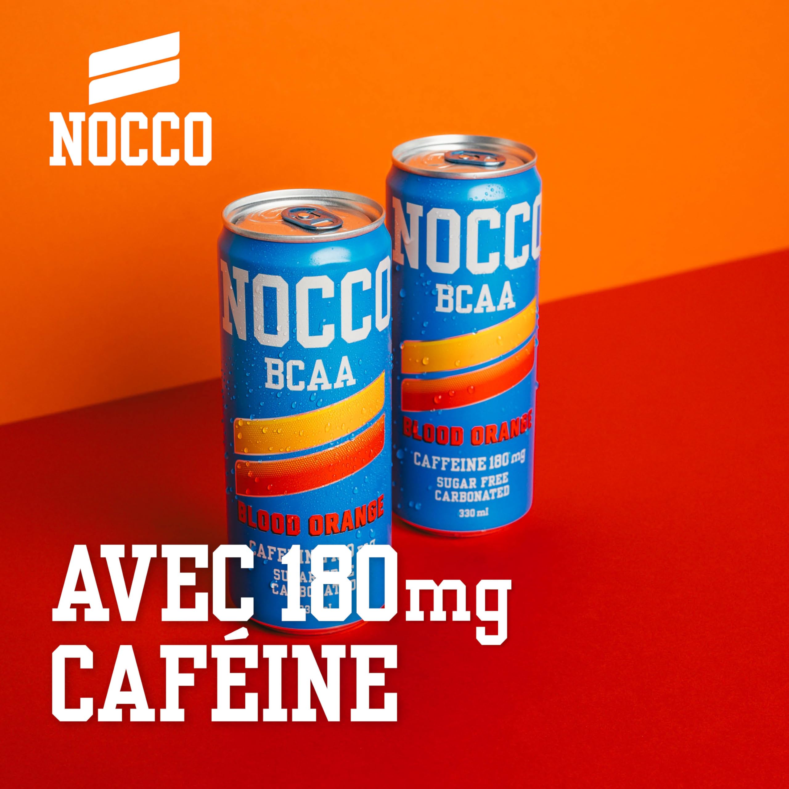 NOCCO Energiegetränk mit Blutorange, 180 mg, Koffein, 24 x 330 ml, Energiegetränke, ohne Zucker BCAA (Blood Orange Del Sol)