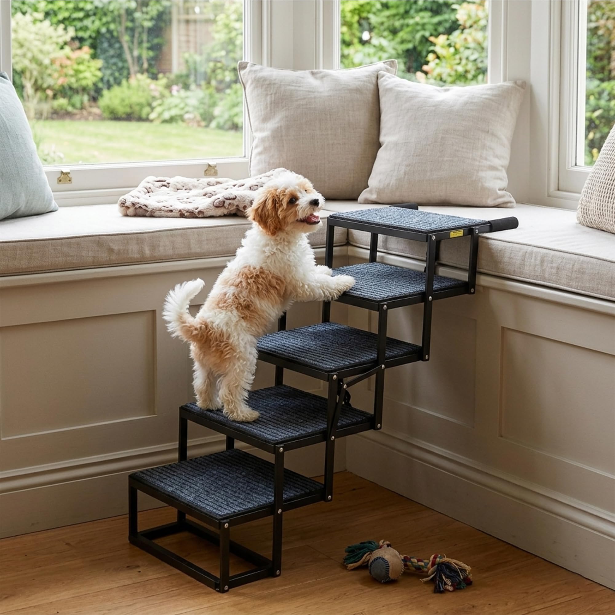 Thanaddo Hundetreppe Auto, 5-stufige Hundetreppe 80 cm für Große Hunde mit Teppich, Hunderampe Auto klappbar Extra Stabile Höhenverstellbar, Leichte Rampe Hund für alle Autos geeignet, bis zu 100KG