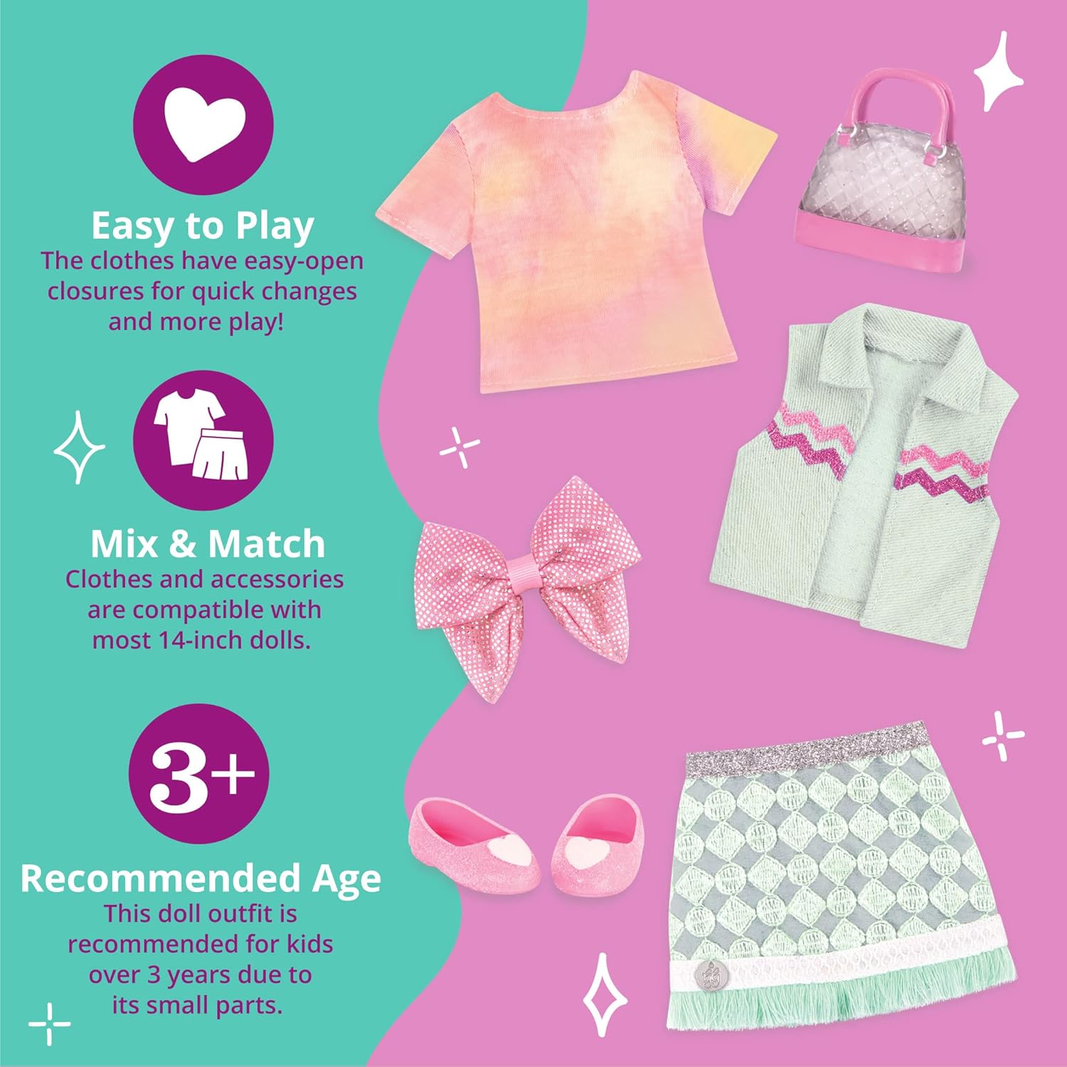 Glitter Girls – Dazzling Denim Skirt & Top Deluxe Outfit - 14-inch Doll Clothes & Accessories for Girls Age 3 & Up (GG50091Z)