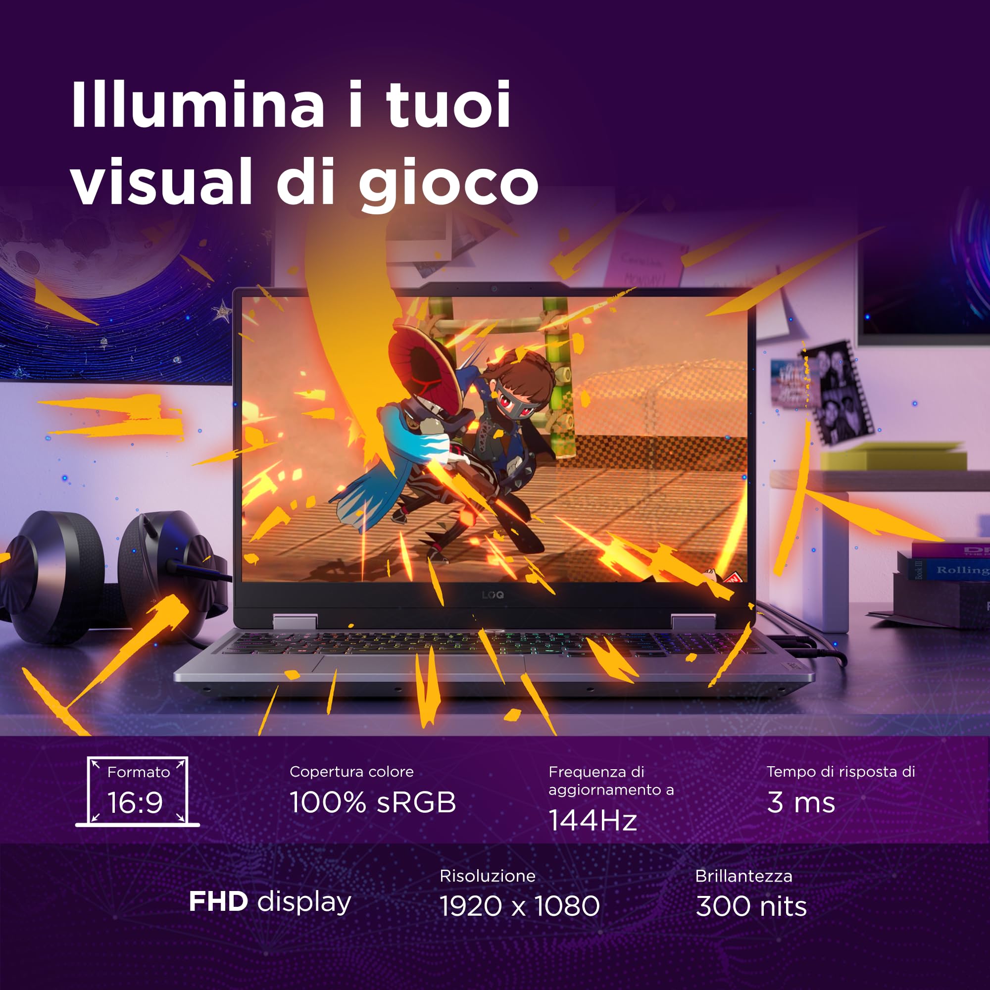 Lenovo LOQ 15" Notebook Gaming, NVIDIA GeForce RTX 5070 8GB GDDR7, Intel Core i7-13650HX, RAM 32GB, 1TB SSD, Schermo 15.6" FHD (1920x1080) 144Hz, Windows 11 Home, Tastiera Retroilluminata - Luna Grey