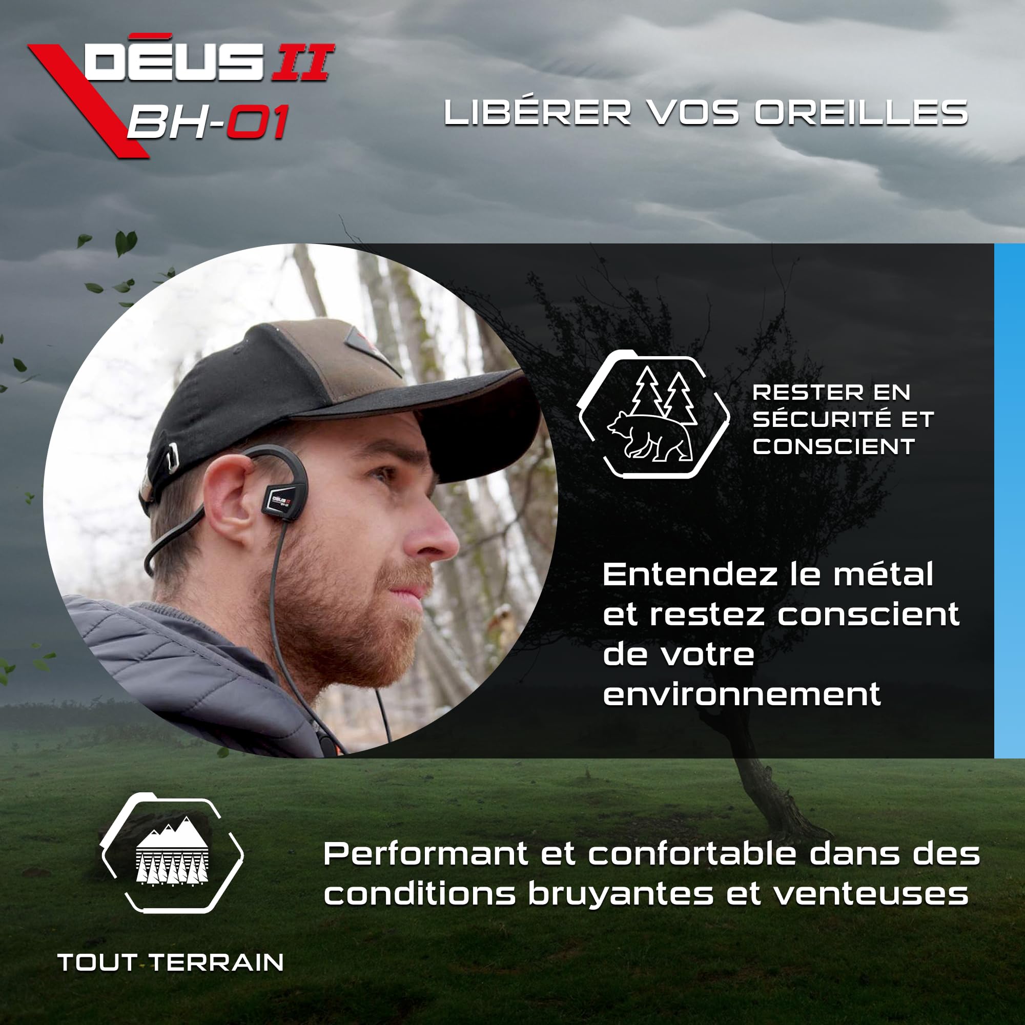 XP METAL DETECTORS BH-01 Casque à Conduction osseuse Filaire IP68 pour Deus II détection métaux sous-marine 20m