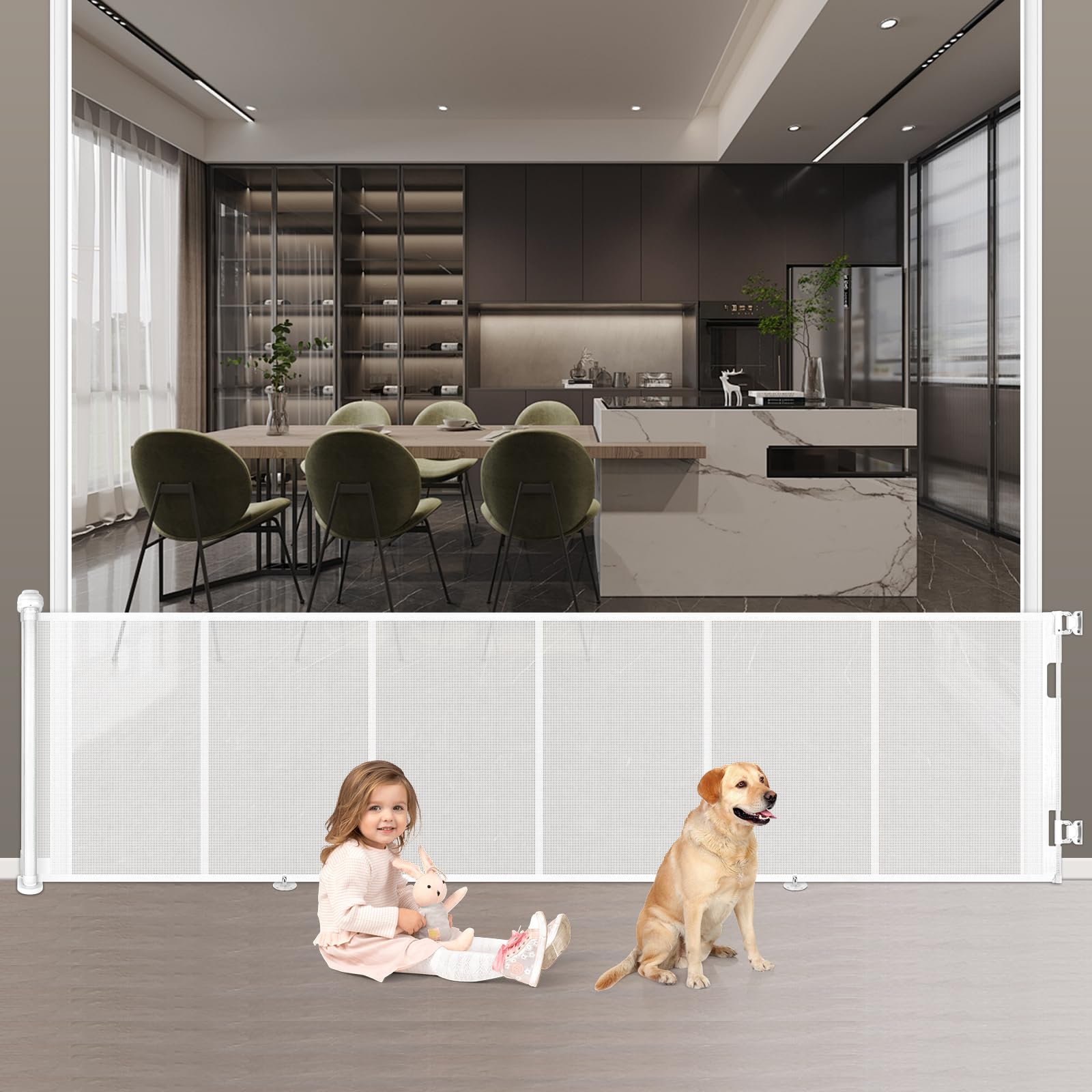 Cancelletto di Sicurezza Retrattile per Bambini, 0-254 cm Cancelletto Estensibile per Bambini Scale e Corridoi Interni ed Esterni Cancello per Cani (Bianco)