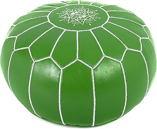 Marrakesh Gallery - Funda de puf marroquí, otomana redonda y grande de piel, decoración bohemia para sala de estar, reposapies, sin relleno