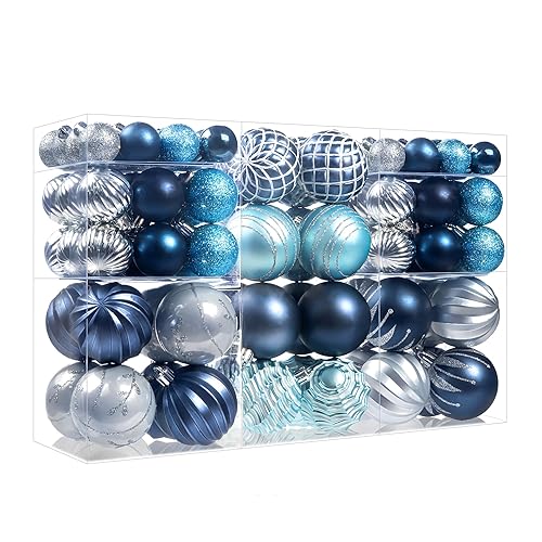 100Pcs Christmas Ball Ornaments Set, Assorted Shatterproof Christmas Ornament, Christmas Tree Theme Hanging Decoration for Xmas Tree Holiday/Party/Home Decor (Blue & Silver)