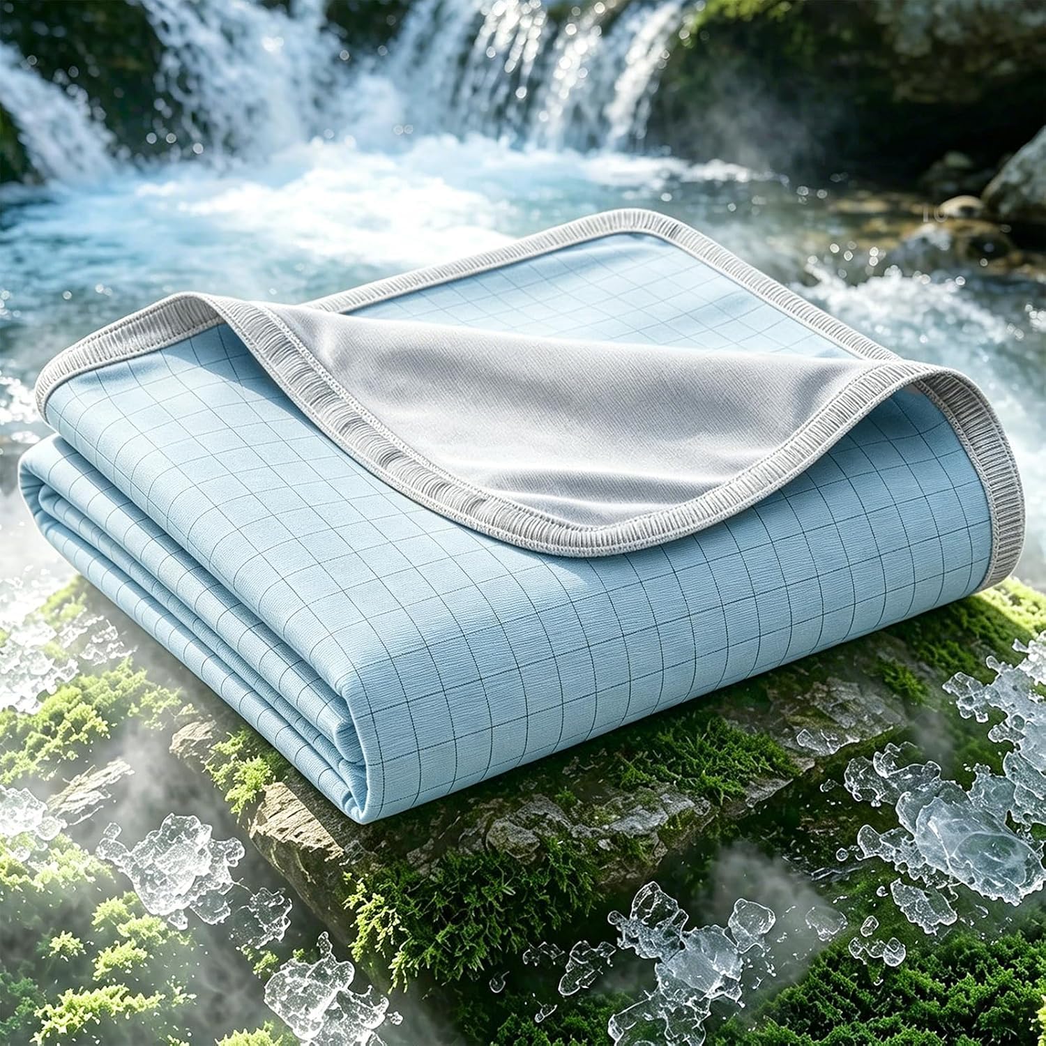 EMME Breathable Cooling Throw Blanket Summer Blanket for Hot Sleepers Cold Throws for Couch Sofa Bed Thin Lightweight Double-Sided Keep Body Cool for Kids Adults Blue