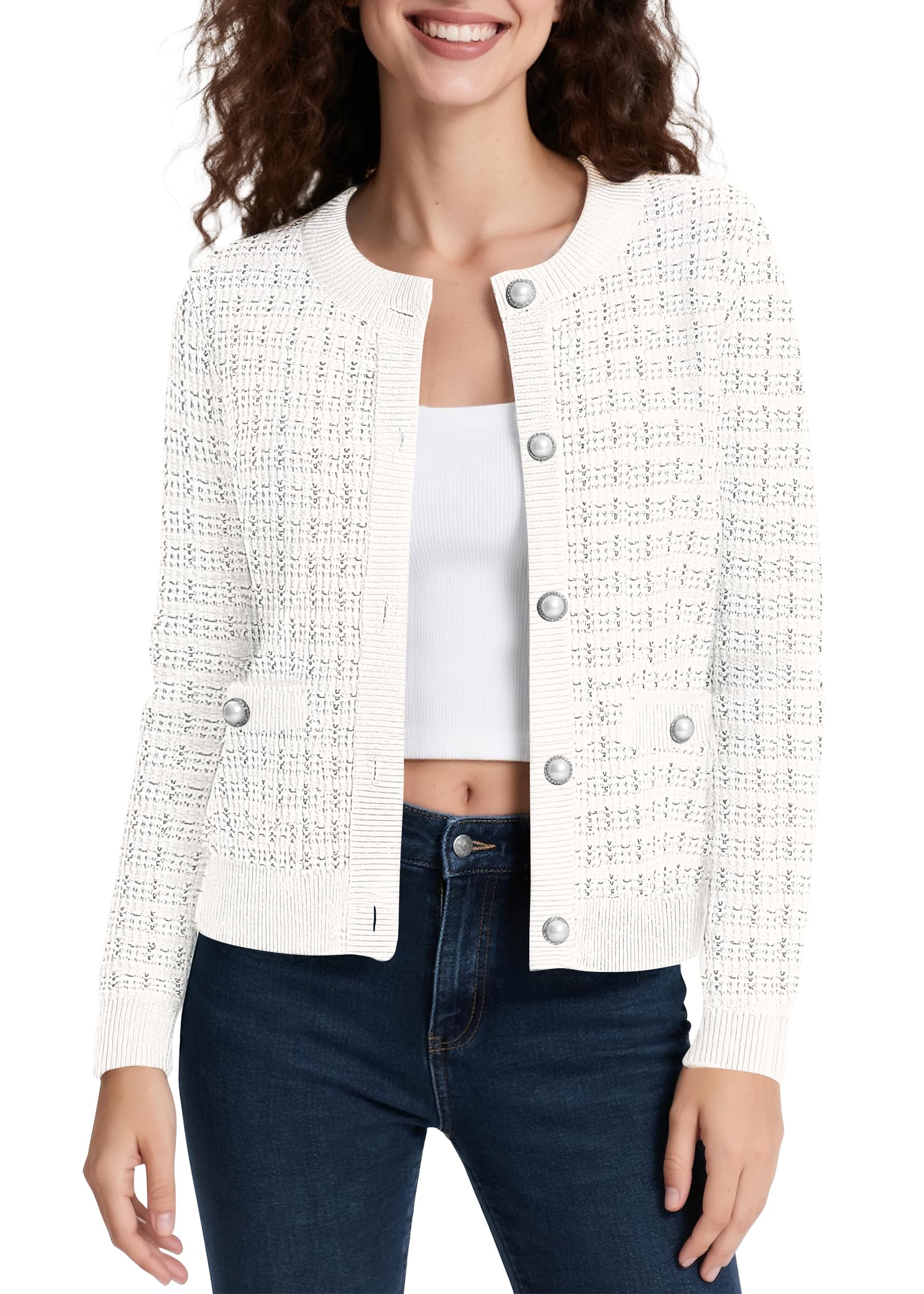Urban CoCo Women's Open Front Button Down Knit Cropped Cardigan Casual Long Sleeve Sweater Jacket size medium