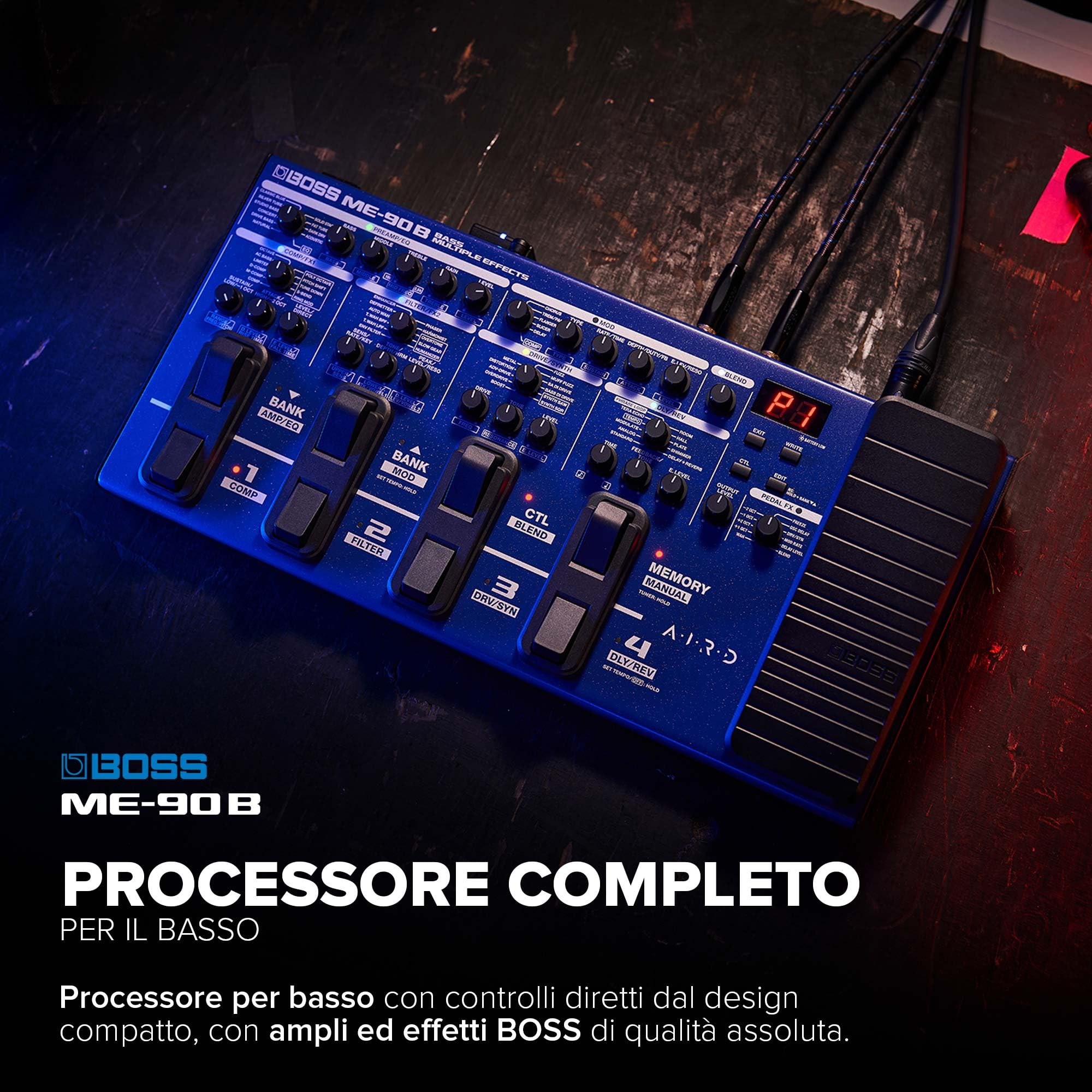 Multi-Effetto per Basso BOSS ME-90B | Processore Completo per il Basso | 10 Modelli di Ampli AIRD Interni | 61 Effetti derivati dalla Libreria di Effetti per Basso BOSS