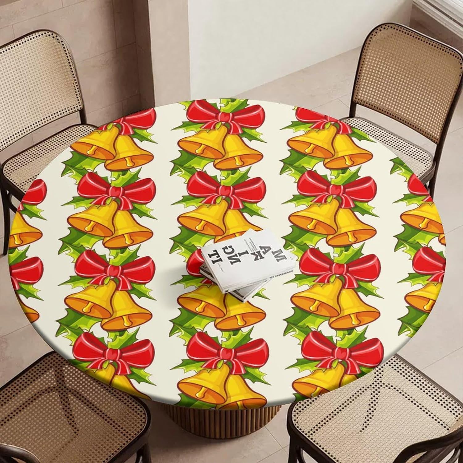 Nappe ronde élastique anti-glisse lavable pour table de Noël
