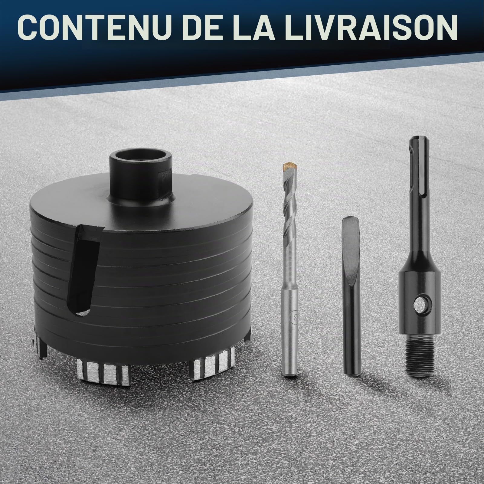 Couronne de forage 100 mm avec support M16, adaptateur SDS Plus 110 mm pour maçonnerie, grès calcaire, brique, pierre, put