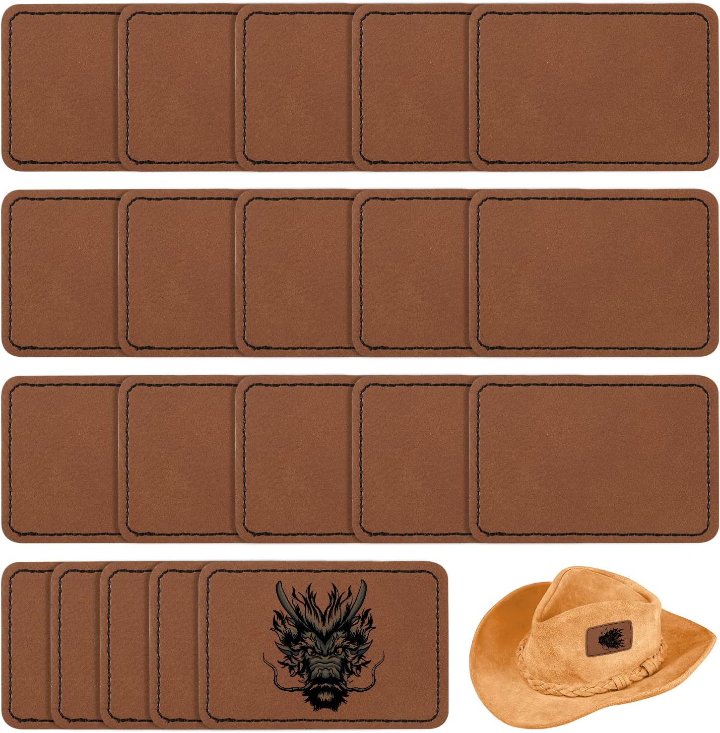 20pcs Leatherette Hat Patches with Adhesive, 3x2inch Rectangle Leather Hat Patches Blank Leather