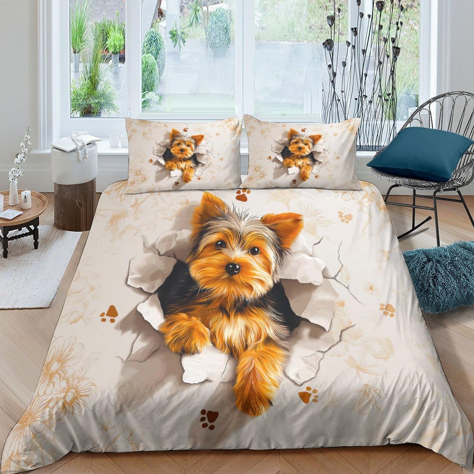 RIAVBAODG 3D Yorkshire Terrier 3D Print Duvet Cover Set Puppy Quilt Cover Bedroom Dorm Decor 3 Pcs Bedding Sets with Pillowcase For Child Teens Youth Man Double（200x200cm）