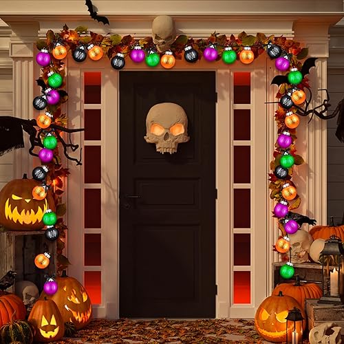 Miniatura 4 de Karenhi 16 adornos de bola de Halloween para árbol, decoraciones de Halloween de 2.4 pulgadas, decoración colgante de plástico para árbol y fiesta