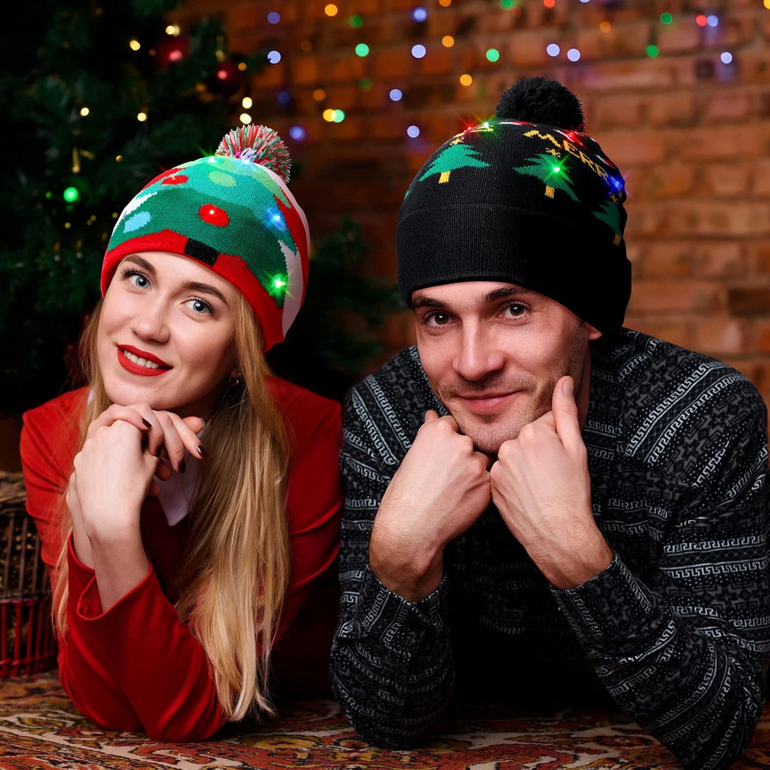 Geyoga 12 Pcs LED Christmas Sweater Hat Light up Xmas Beanie Knitted Cap Unisex Winter Hat, Lovely Style - Image 5