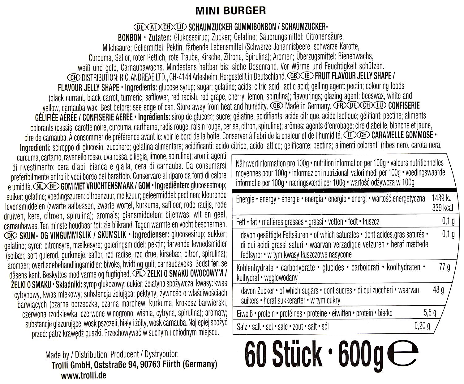 Mini Burger Bonbons Gummy Candy 60 Pièces