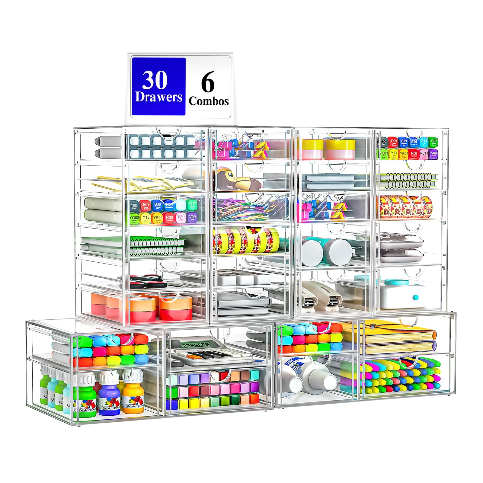 Photo 1 of ARSTPEOE 30 Drawers, Acrylic Desk Makeup Organizer, Plastic Drawers Organizer, Stackable Storage Solution for Makeup, Dresser, Office, Bathroom Clear Plastic Craft and Bead Storage Cabinet