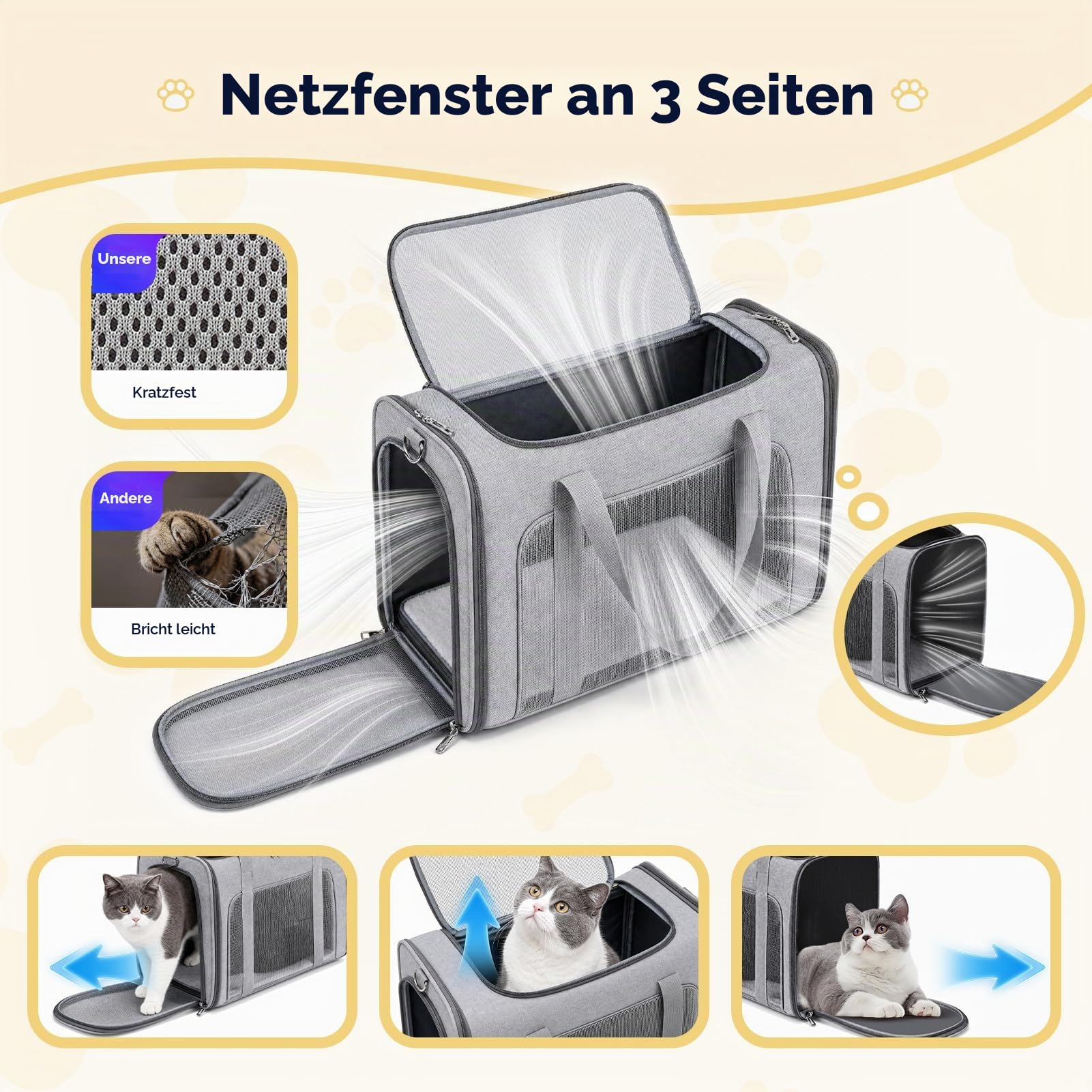 PALAMEA Hundetasche Flugzeug 55x40x23 Eurowings Lufthansa,Faltbare leichte Tragetasche mit Netzstoff Flugtasche Hund Transportbox Katze,Haustier Hundetragetasche für Reisen, Auto, Fliegen - Image 4