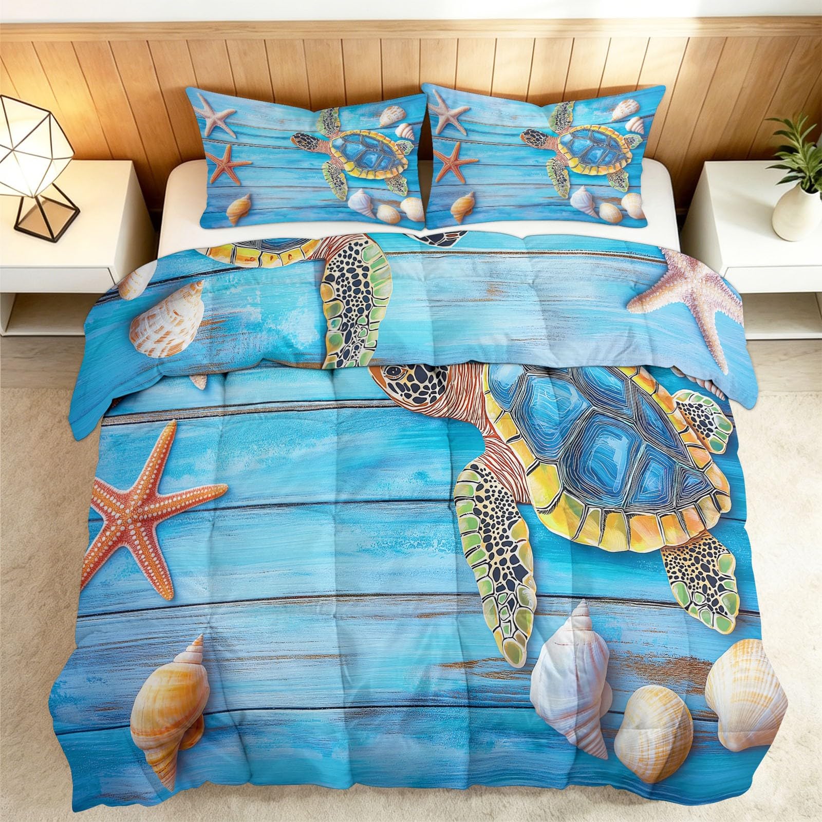 Tutte le stagioni - Trapunta in legno stile country, 240 x 260 cm, motivo: tartaruga in legno stile country, trapuntata, lussuosa e morbida, in piumino e piume, traspirante, lavabile in lavatrice