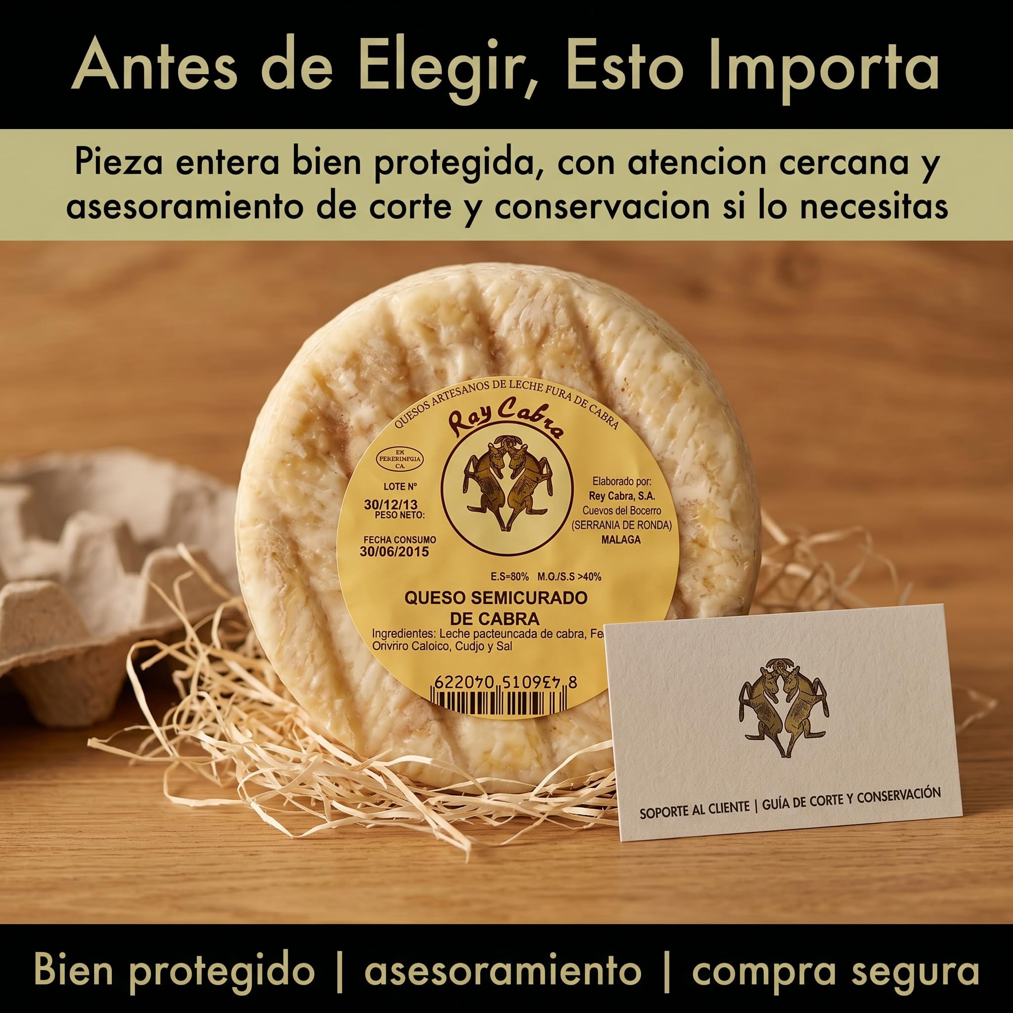 SABE A SABAS Queso Semicurado Rey Cabra Curado Artesano Pieza Entera 2 kg Leche Pasteurizada Sabor Suave y Afrutado Serrania de Ronda Ideal para Tabla Aperitivo Maridaje Regalo Tapas Sin Gluten