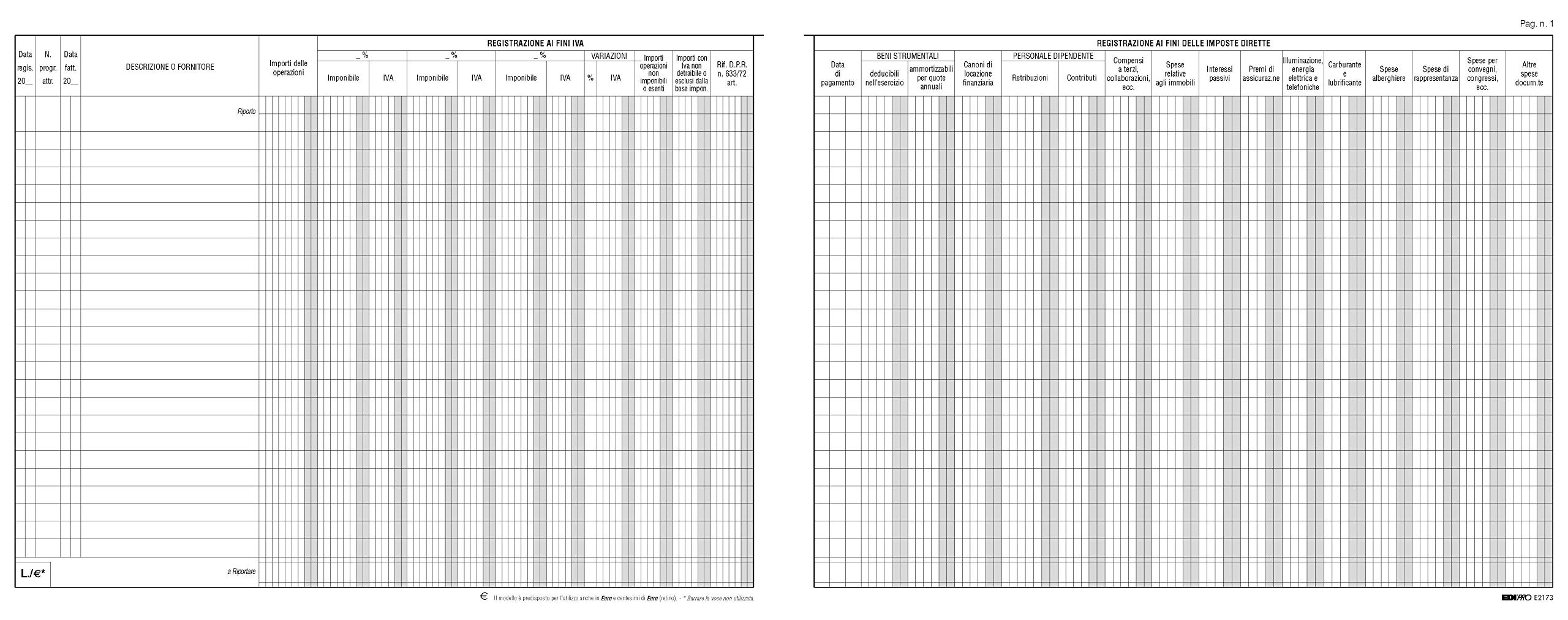 EDIPRO - E2173 - Professional Purchase Register/Payments 19 Pages f.to 31x24,5 - Image 2