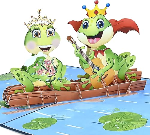 Teabug Cards Frog Prince Serenade - Tarjeta de cumpleaños emergente, tarjeta de amistad, tarjeta de San Valentín, tarjeta de cumpleaños para niños,
