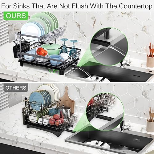 Miniatura 6 de DMTXCRP Escurridor de platos, ahorro de espacio y duradero, a prueba de óxido, estantes grandes de acero inoxidable de 2 niveles para encimera de