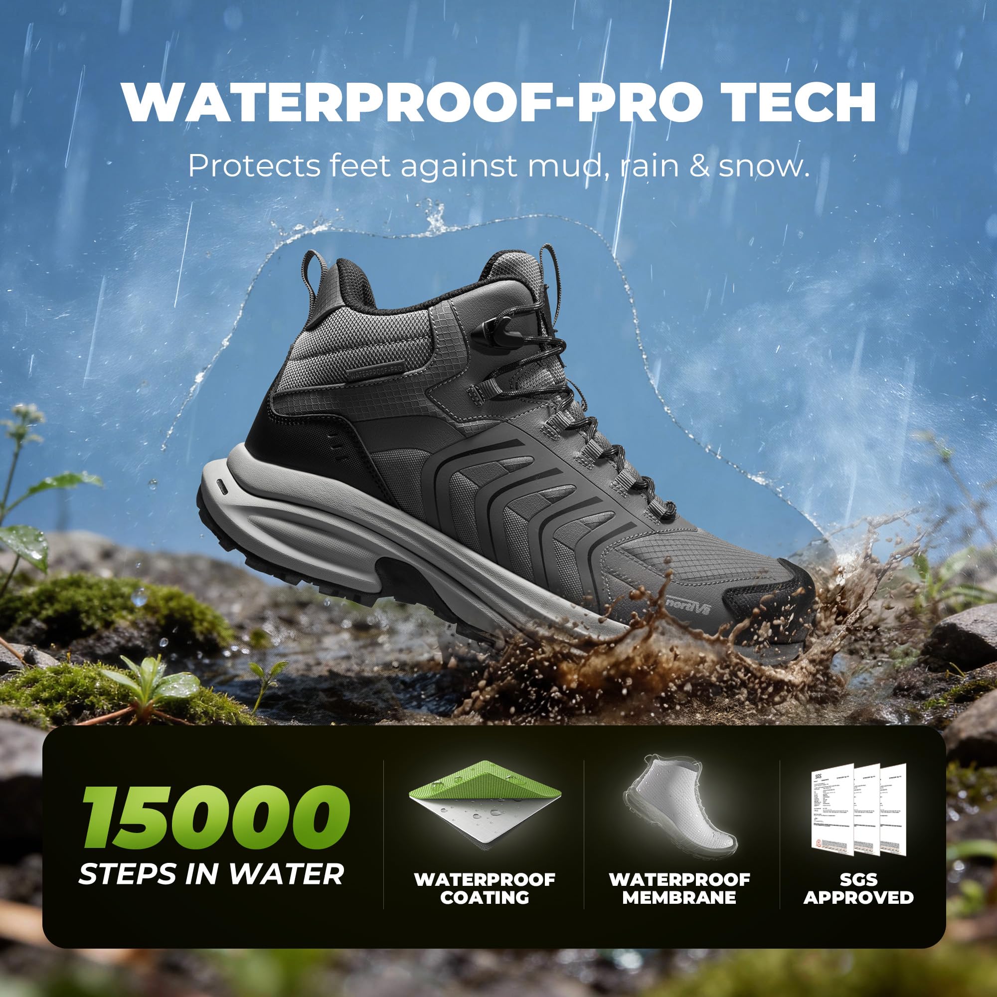NORTIV 8 Men's Waterproof PRO Hiking Boots Lightweight Outdoor Trekking Camping Climbing Shoes for All Day Comfort Armadillo FieldLite — view 6