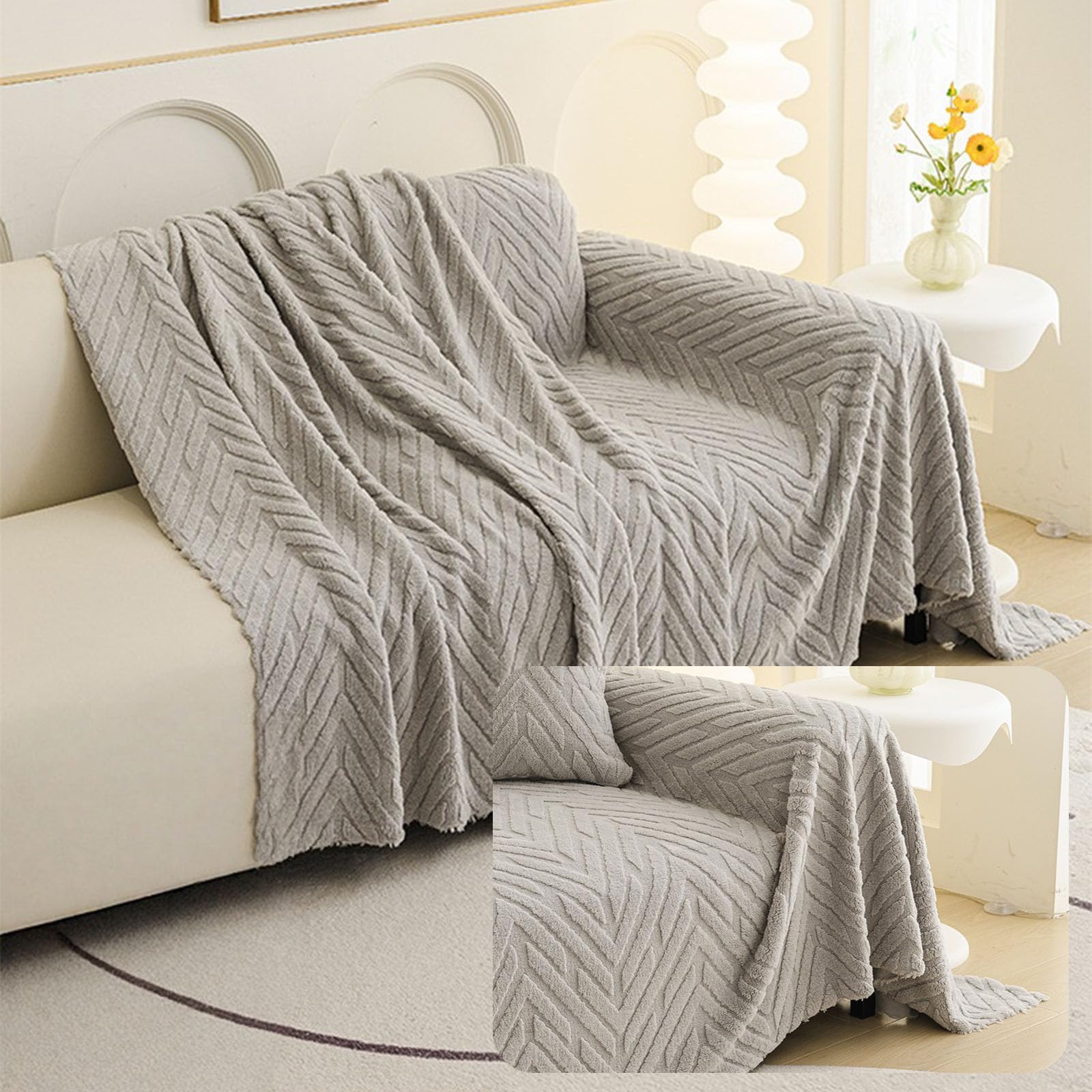 Fansu Jacquard Felpa Funda de sofá 1 2 3 4 5 Plazas Invierno Cómoda Manta Cubre Sofa Grande Multiusos Funda Protectora de Sofás Toalla Cubre Sofà Cubierta de sofá para Hogar Oficina (Gris,180x500cm)