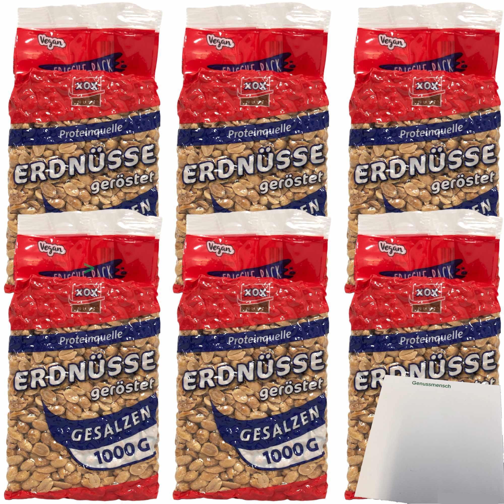 XOX Erdnüsse gesalzen schonend geröstet knackig lecker 6er Pack (6x1kg Beutel) + usy Block