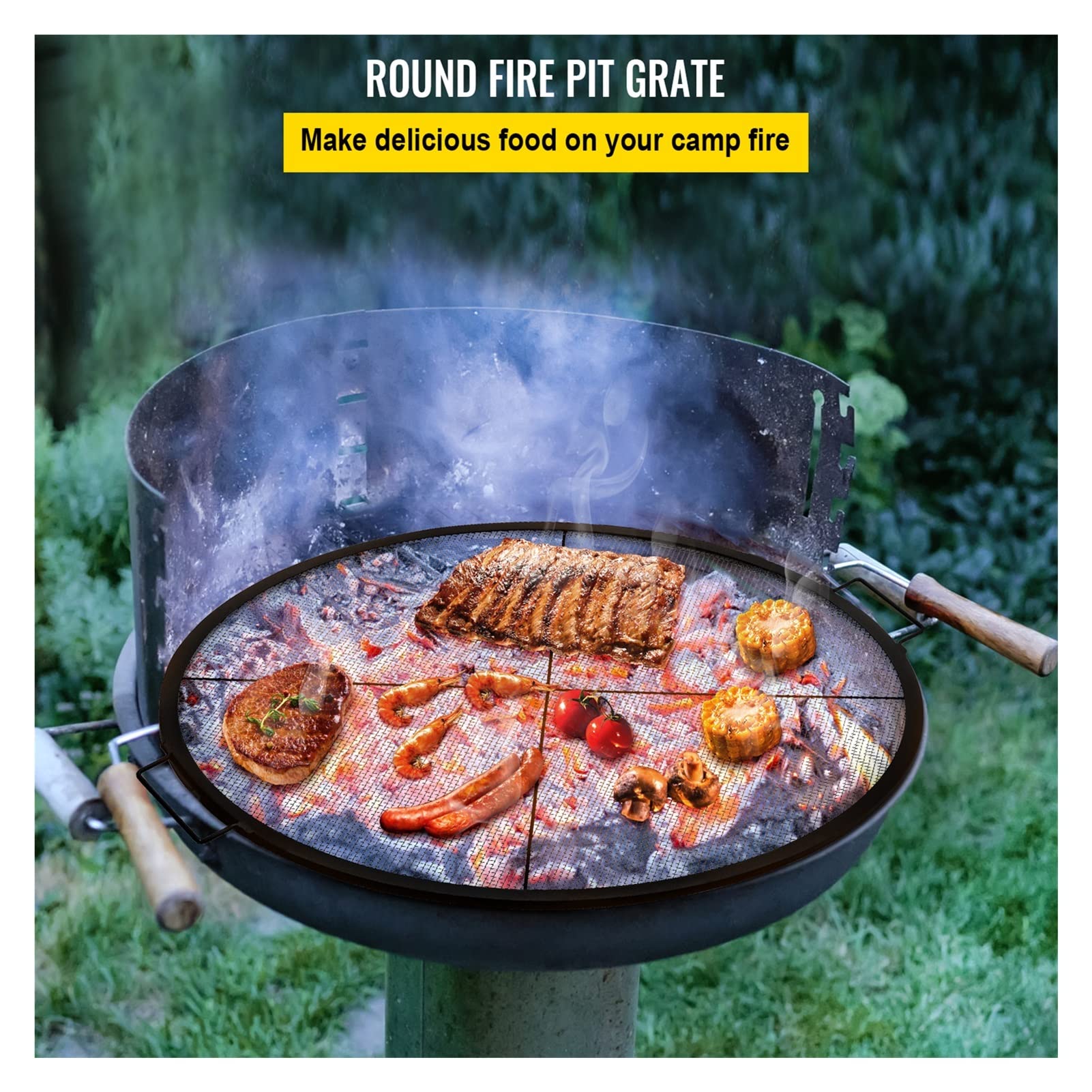 Round Fire Pit Rut, ruszt o średnicy 25 ", okrągłe i czarne stalowe kraty z uchwytami do ogniska Narzędzia do majsterkowania