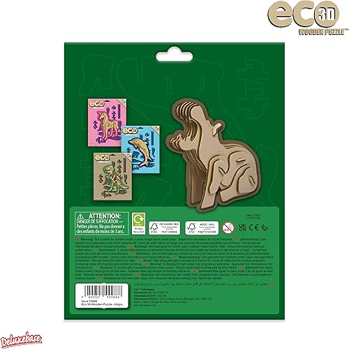 Miniatura 4 de Eco 3D Wooden Puzzle Hipopótamo de Deluxebase. Kit de manualidades de rompecabezas 3D con temática de animales. Juguetes de animales de safari de