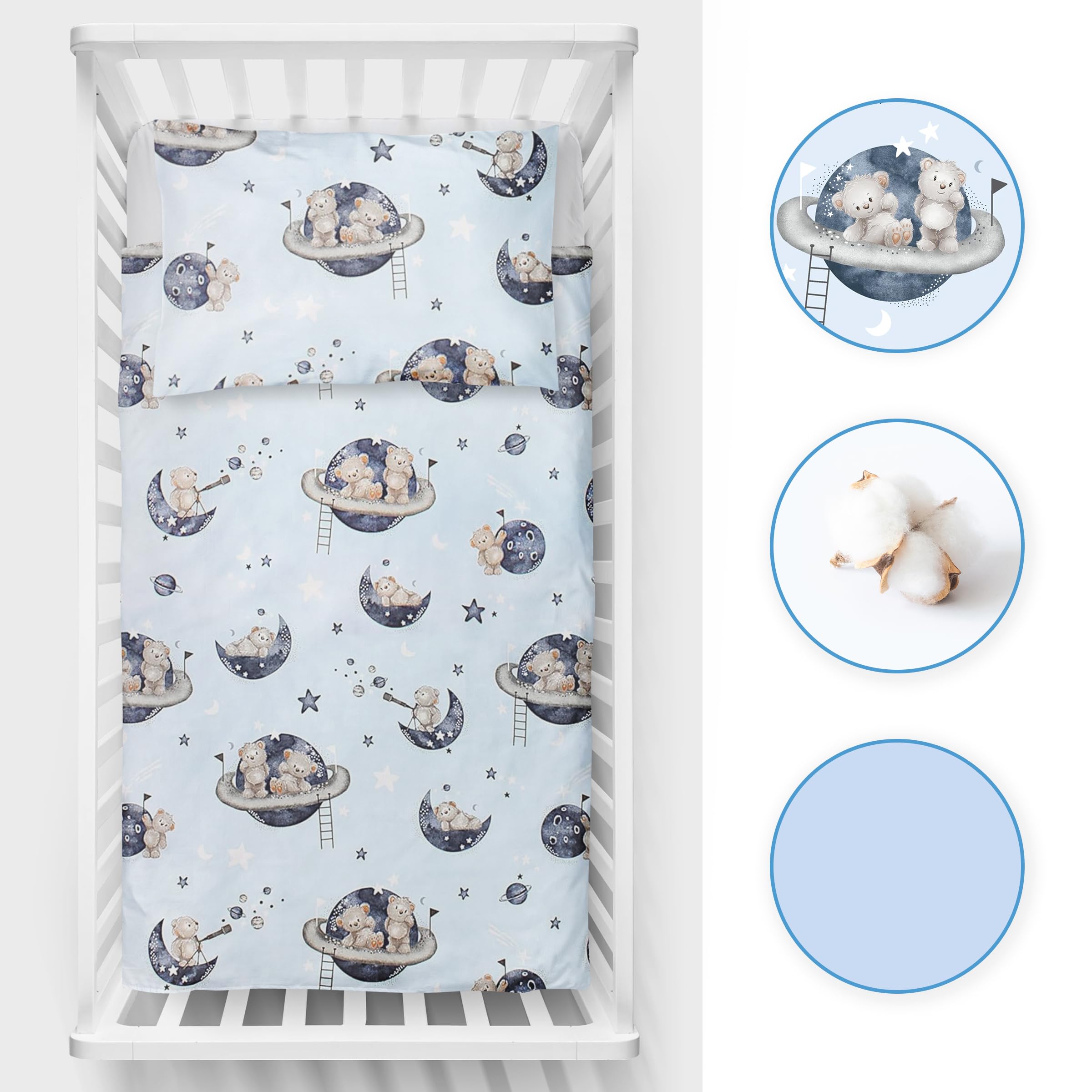 Baby Comfort 2 Piece Toddler Children Quilt Duvet & Pillow Set 120x90 cm to fit Cot Bed 12M+ (Bears in space) - Image 3