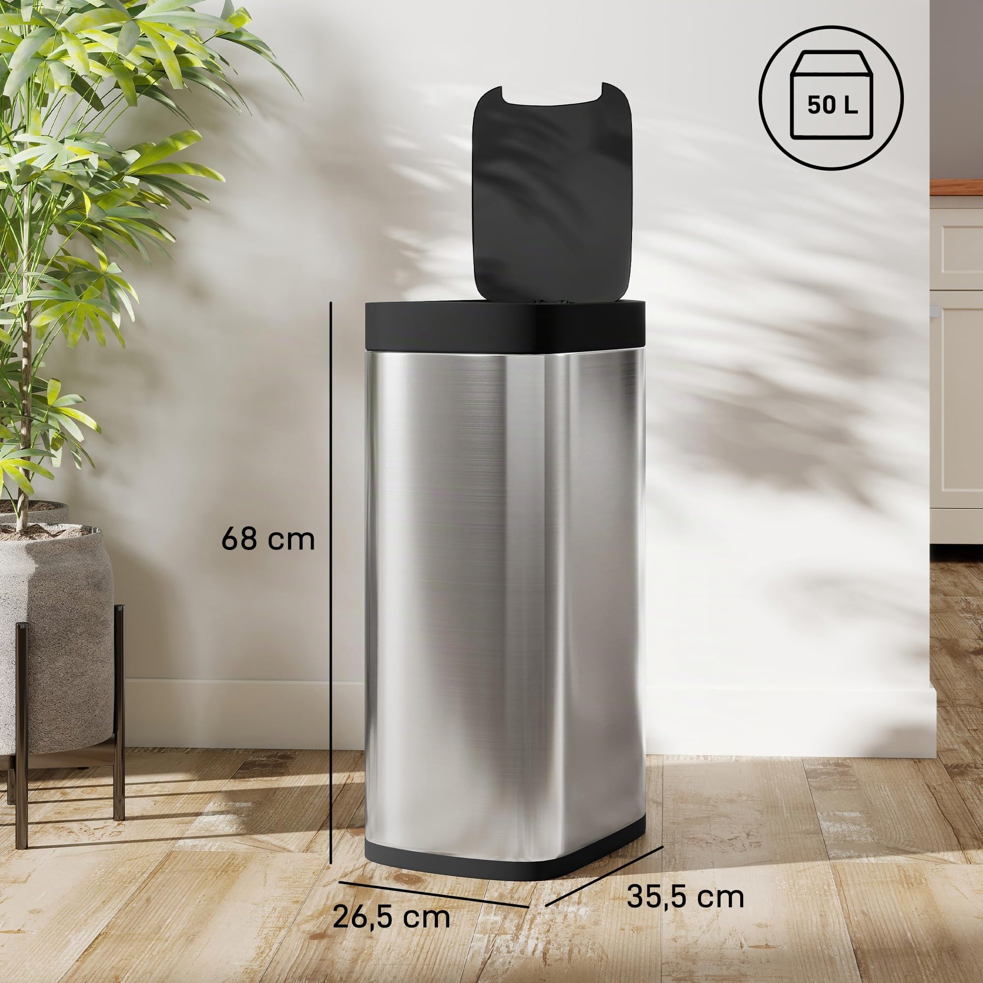 HOMCOM Poubelle de Cuisine Automatique 50L à Capteur de Mouvement Argent