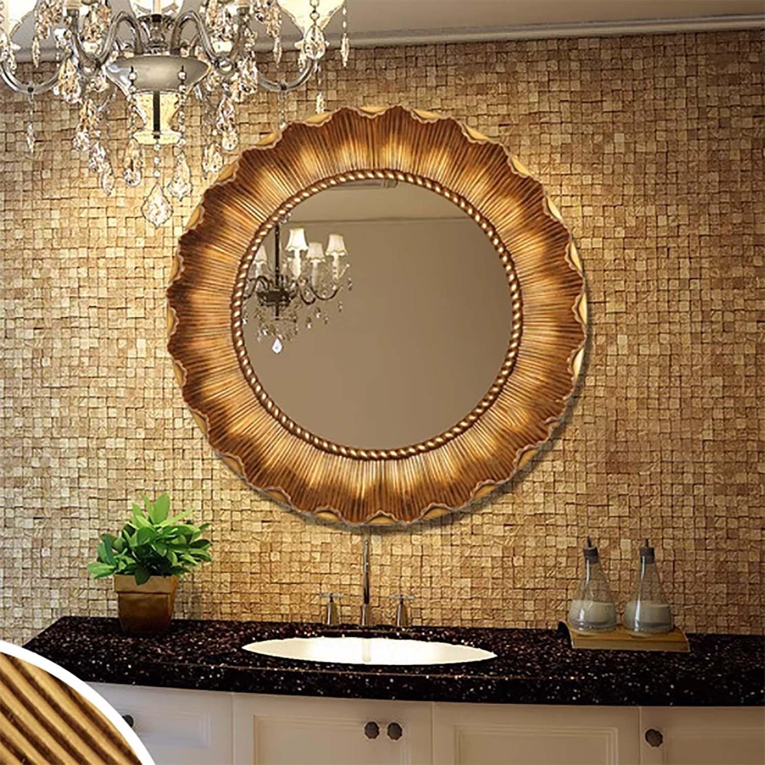 ge Okrągłe 66 cm antyczne lustro łazienkowe, ozdobne lustro ścienne, do salonu i przedpokoju, elegancka dekoracja (85 cm)
