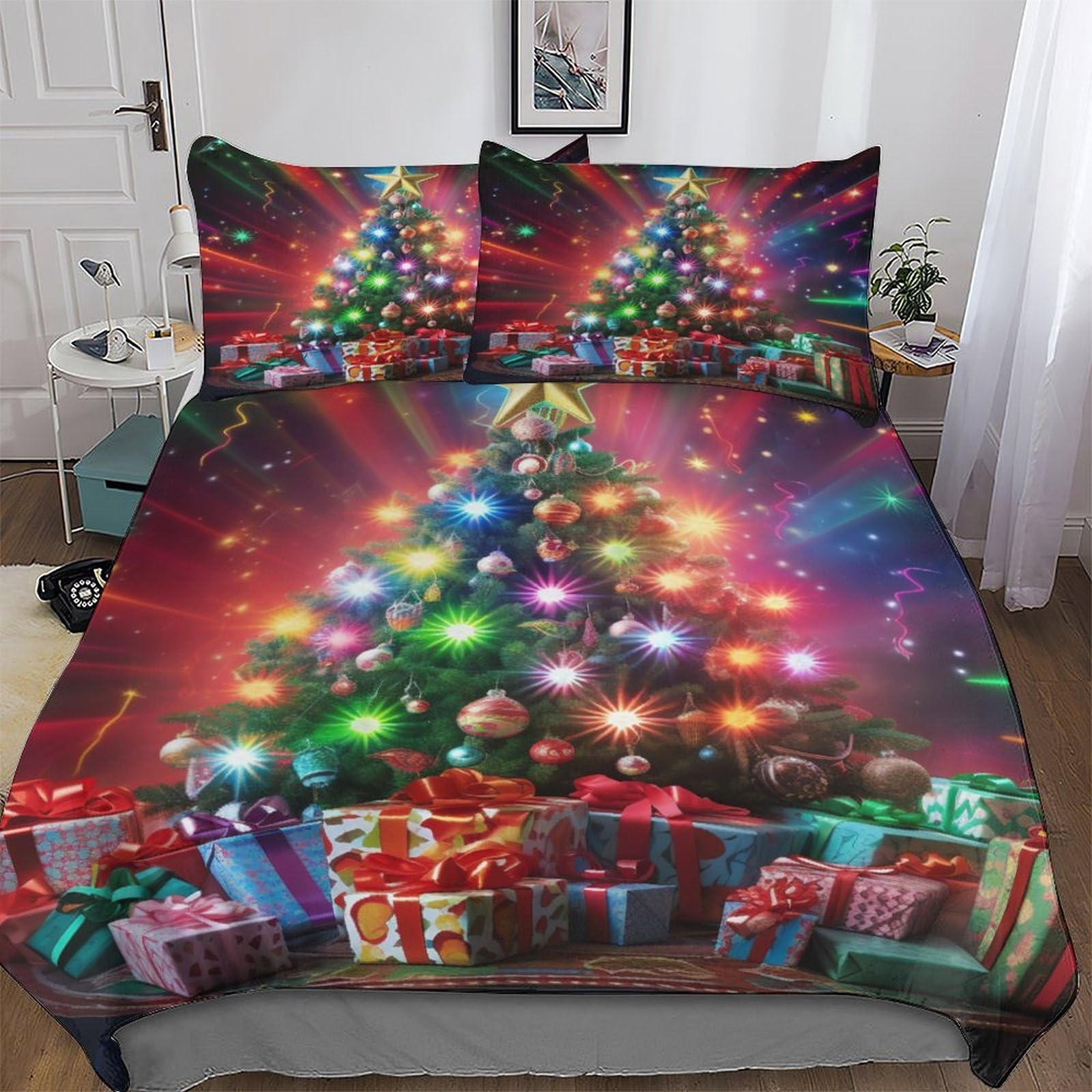GGJJTT Christmas Tree Duvet Cover Set Microfiber Bedding Set Quilt Cover 2 Pieces with Pillowcases For Boys Girls Comforter Cover Single135x200cm