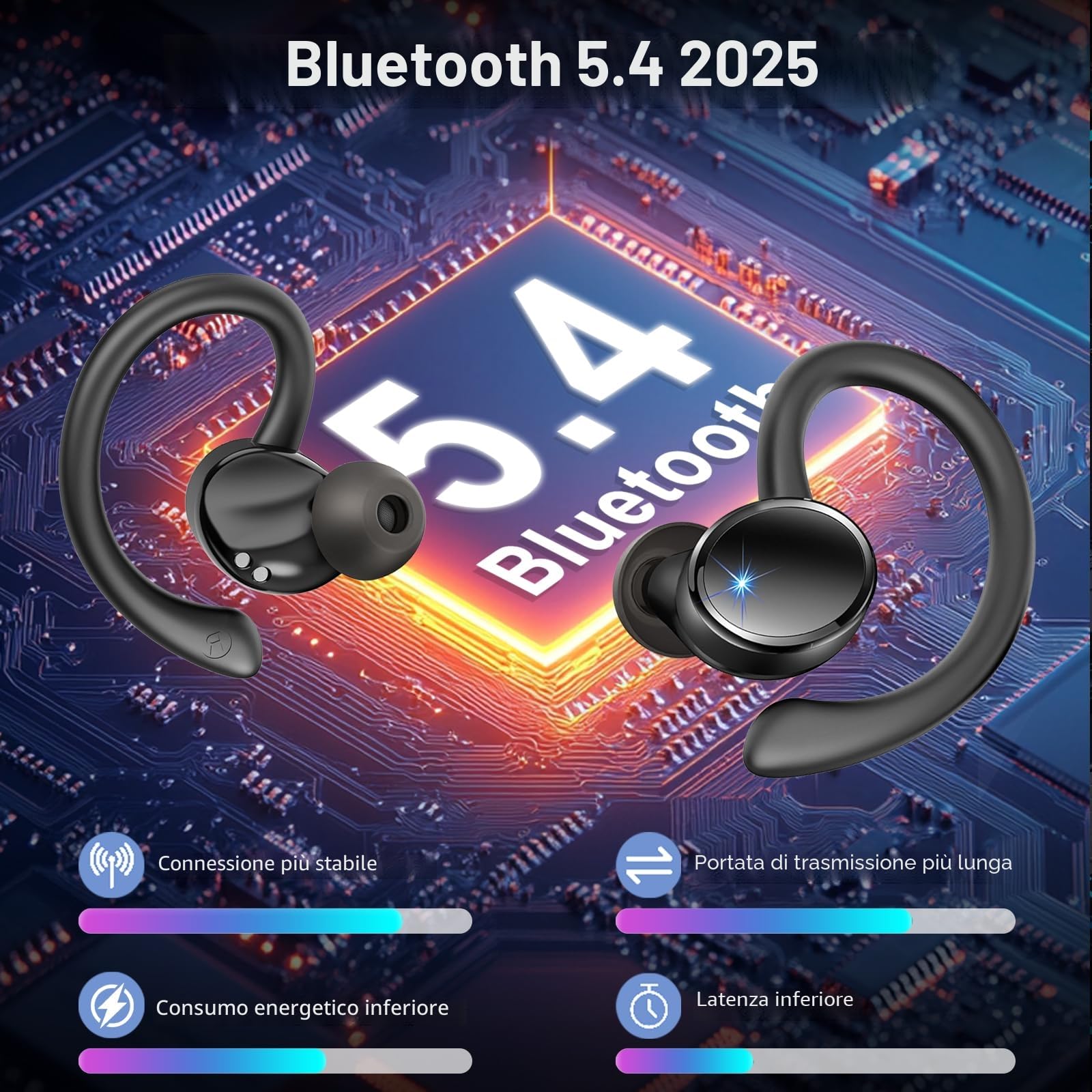 Matast Cuffie Bluetooth 5.4 Sport, Auricolari Bluetooth con 3D Bass Stereo, 50 Ore Cuffie Wireless In Ear Cancellazione Rumore ENC e HD Mics, IP7 Impermeabile Cuffie Senza Fili