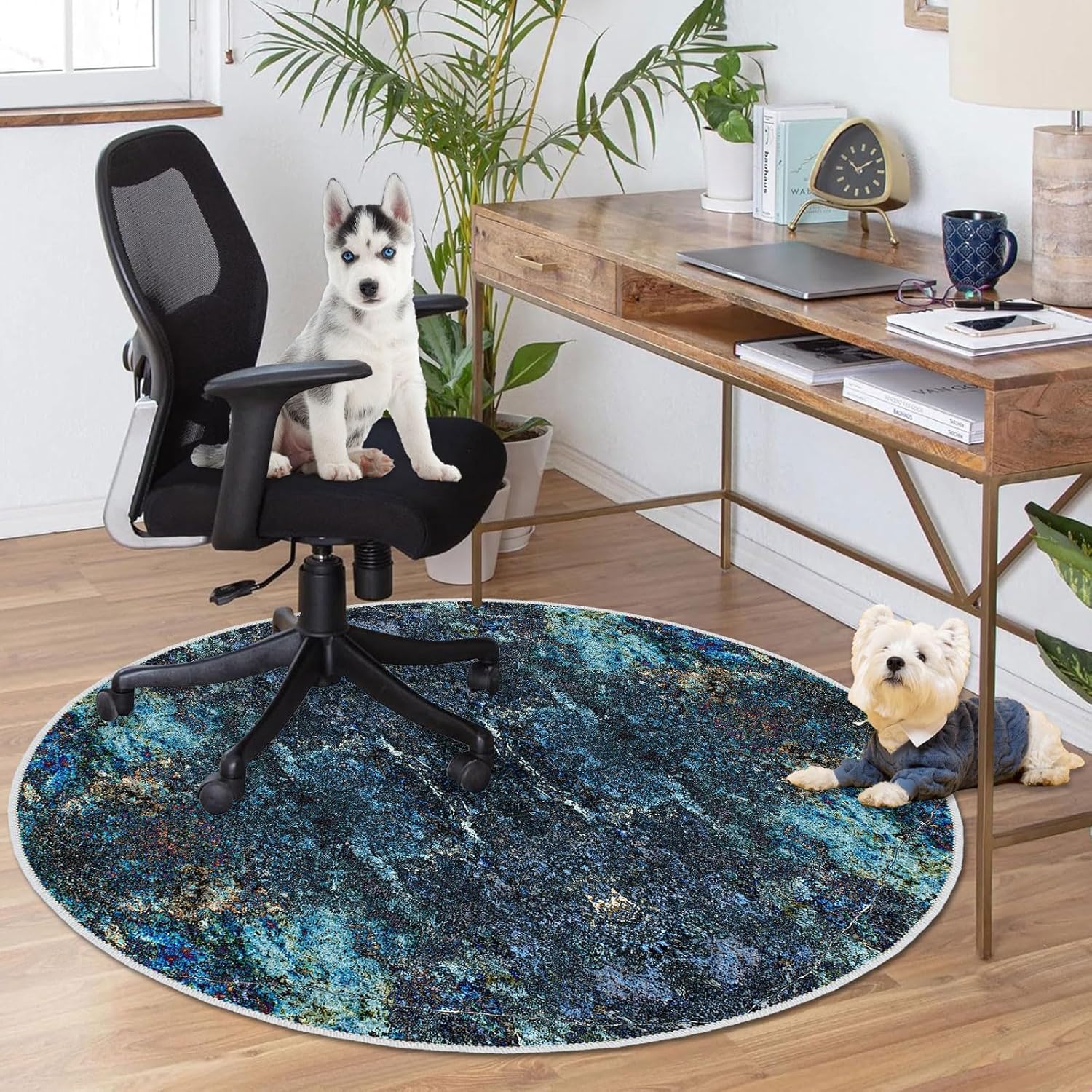 4ft/48in Home Office Chair Mat for Hardwood Floor, Anti-Slip Desk Chair Mats, Computer Gaming Chair Mats for Rolling, Low Pile Carpet Floor Chair Mat(Blue-1) Blue-1 4ft/48in