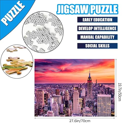 Miniatura 7 de Paquete de 2 rompecabezas de 1000 piezas para Boston Downtown Skyline y New York City Midtown, rompecabezas para adultos de 1000 piezas en adelante,