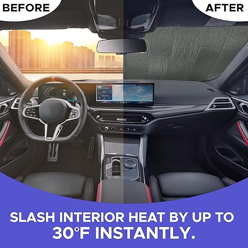 Miniatura 12 de EcoNour Parasol para parabrisas de automóvil de acordeón, doble visera plegable con 4 ventosas, parasol reflectante para parabrisas de automóvil