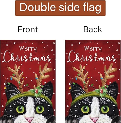 Miniatura 6 de Louise Maelys Bandera de jardín de Feliz Navidad de 12 x 18 pulgadas, de arpillera, invierno, Navidad, gato negro, banderas de jardín para Navidad,