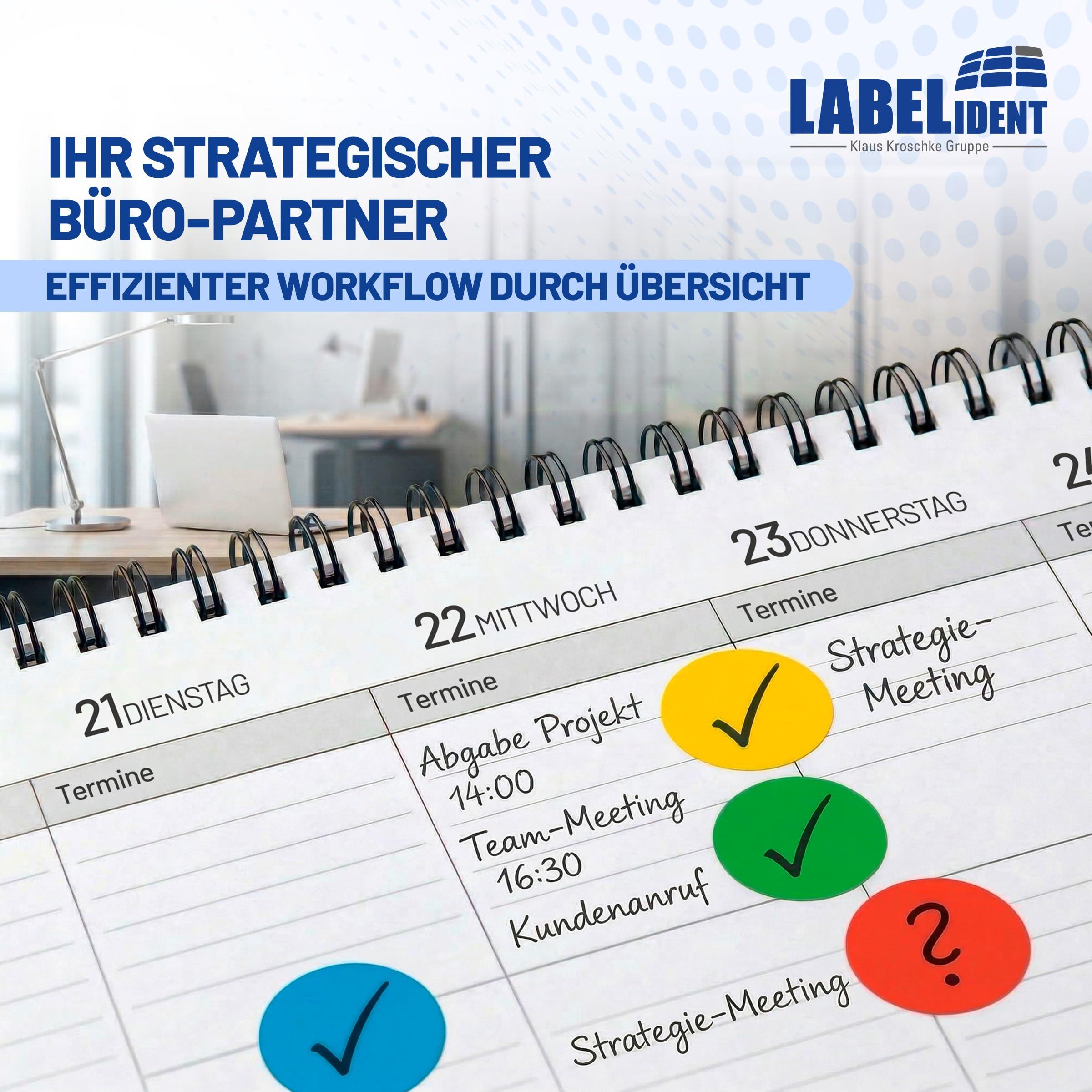 Labelident Markierungspunkte, Klebepunkte neonrot - Ø 50 mm - 1.000 bunte Papieraufkleber auf 1 Rolle/n, Inventuretiketten selbstklebend