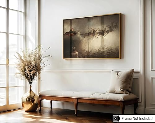 Miniatura 3 de Poster Master Póster vintage de Papá Noel, impresión retro de Navidad, arte navideño, arte de trineo de reno, regalo para hombres y mujeres,