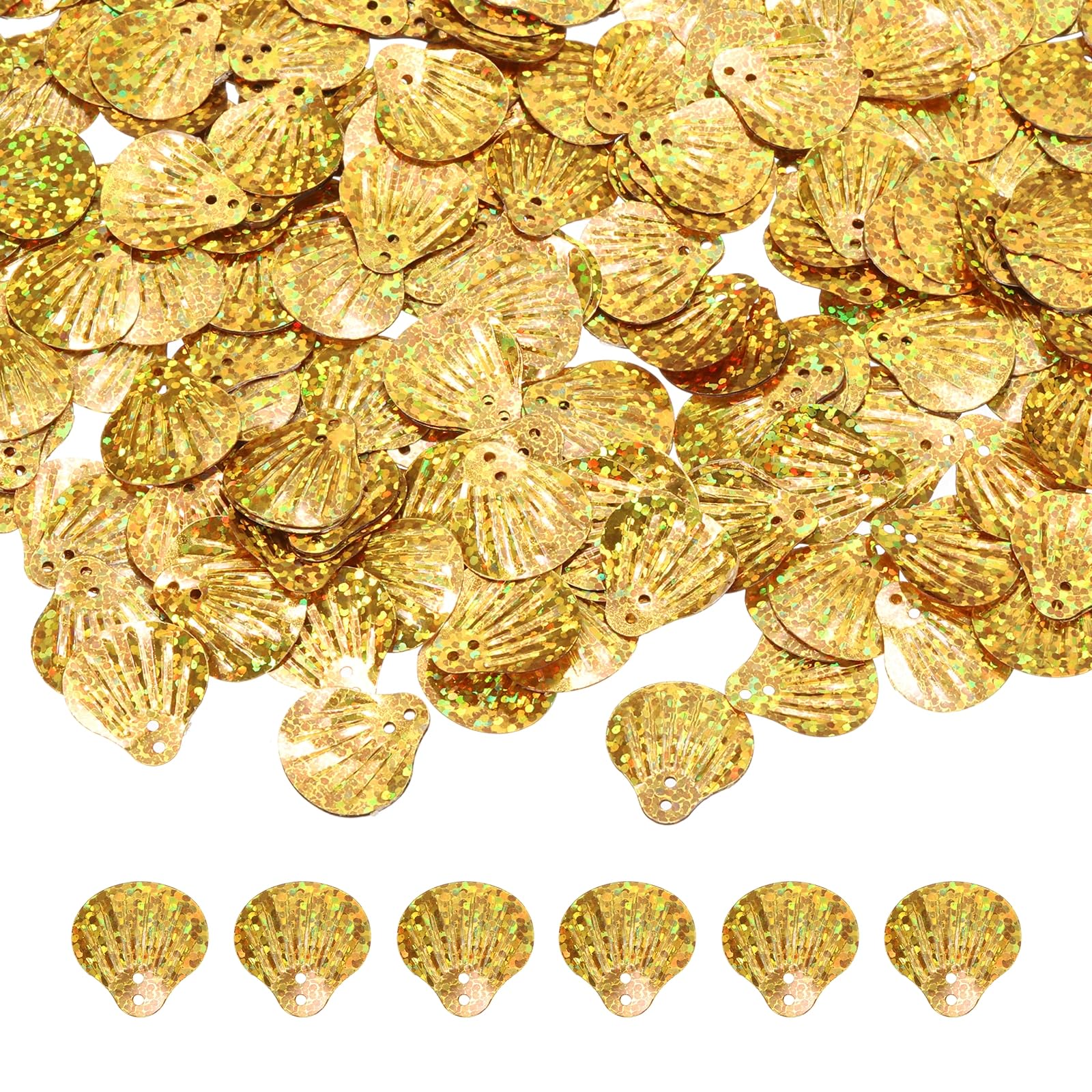 sourcing map 600 Pcs Loose Sequins 18mm Seashell Sequins and Spangles with 2 Holes for Sewing Embroidery Clothing DIY Crafts, Laser Golden Yellow — image 1